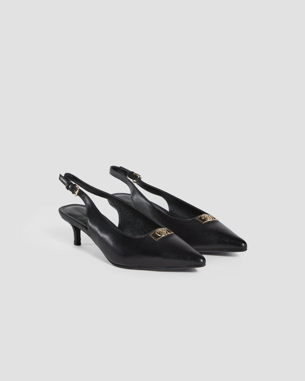 Gianfranco Ferre GF Logo Slingback Kitten Heels Black