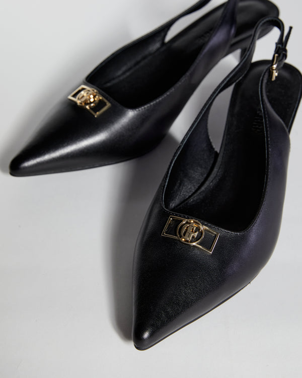 Gianfranco Ferre GF Logo Slingback Kitten Heels Black