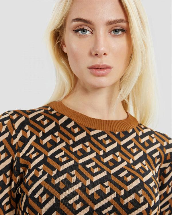 Gianfranco Ferre GF Patterned Long Sleeve Dress Brown