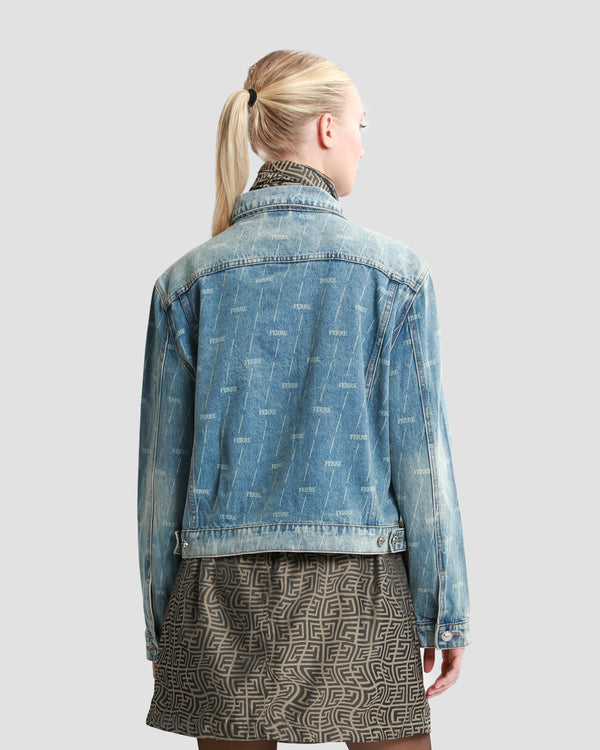 Gianfranco Ferre All-Over Logo Denim Jacket Blue