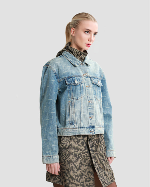 gianfranco ferre All-Over Logo Denim Jacket Blue