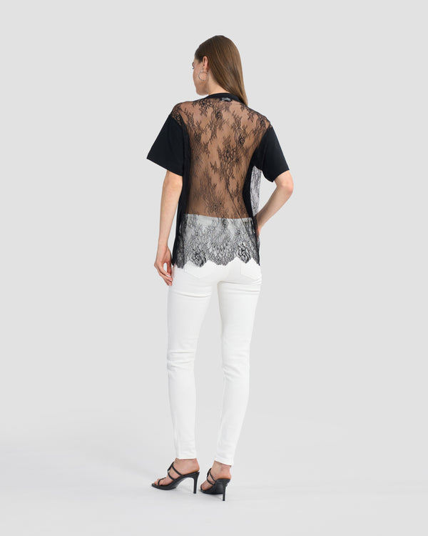 Gianfranco Ferre Beaded Lace Back T-Shirt Black