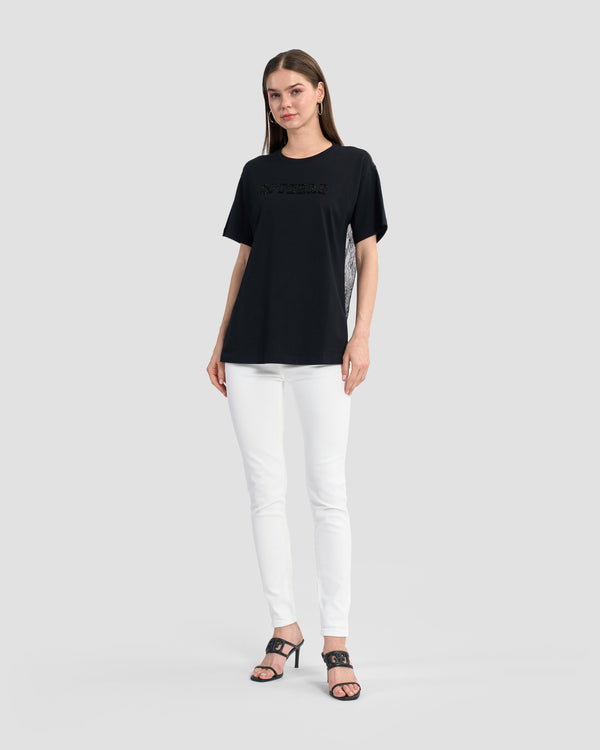 Gianfranco Ferre Beaded Lace Back T-Shirt Black