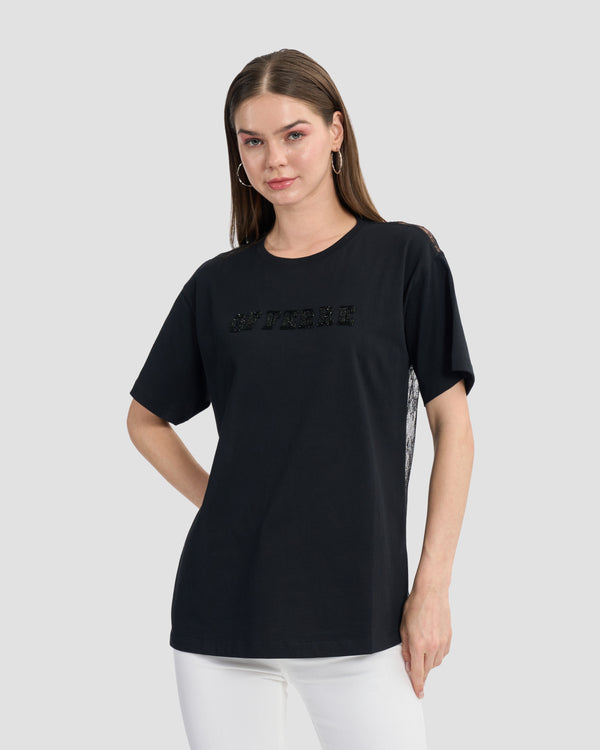 gianfranco ferre Beaded Lace Back T-Shirt Black