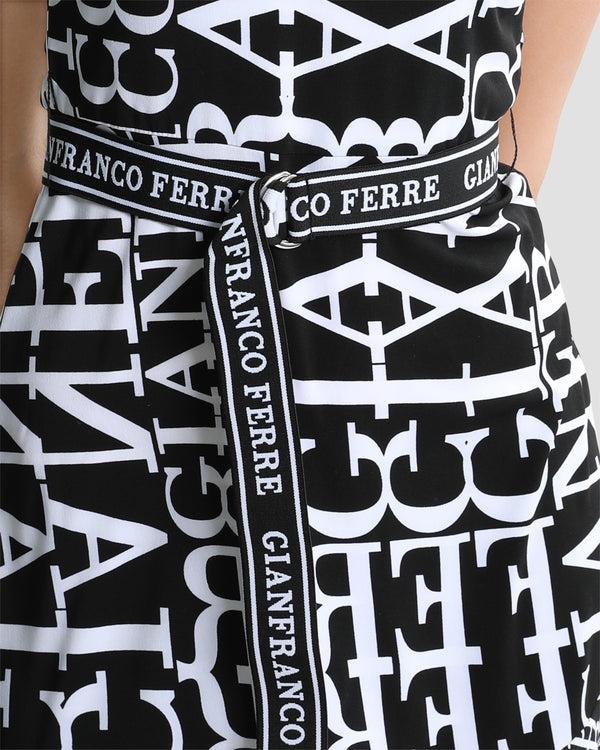 Gianfranco Ferre Belted Logo Printed Dress Black