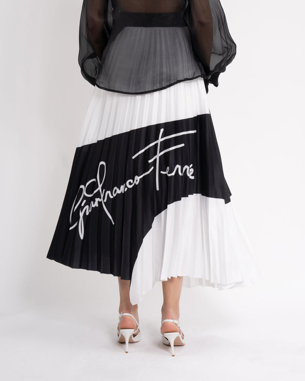 Gianfranco Ferre Bi-Color Pleated Skirt White