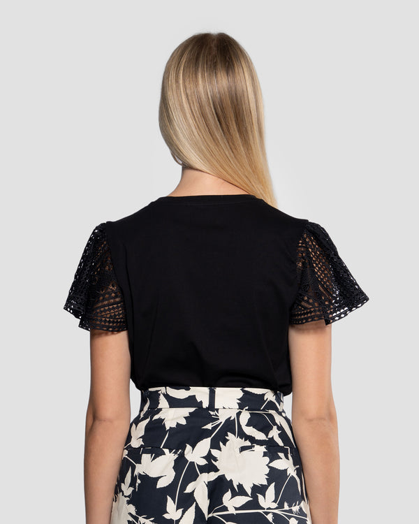 Gianfranco Ferre Black Lace Sleeve T-Shirt Black