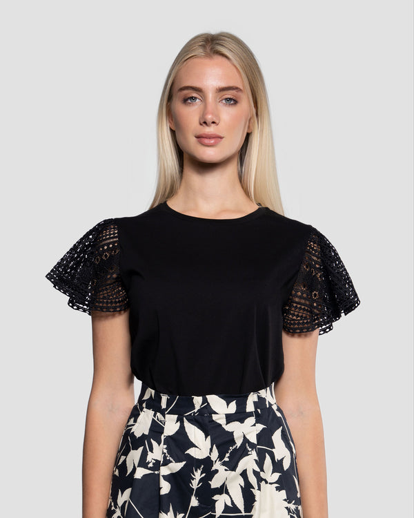 gianfranco ferre Black Lace Sleeve T-Shirt Black