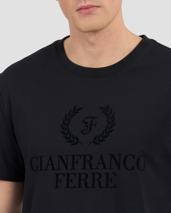 Gianfranco Ferre Brand Flock Print T-Shirt Black