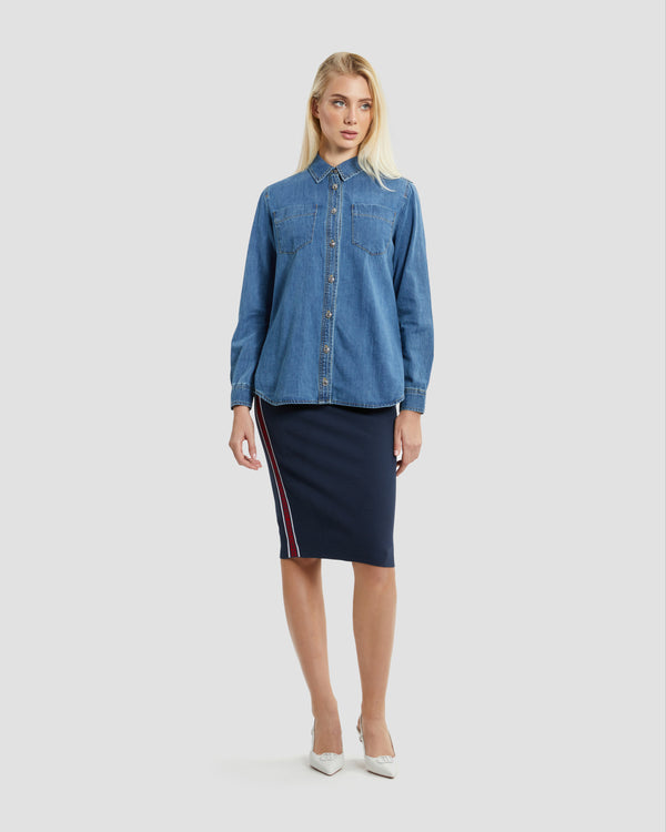 Gianfranco Ferre Brand Outlined Denim Shirt Blue