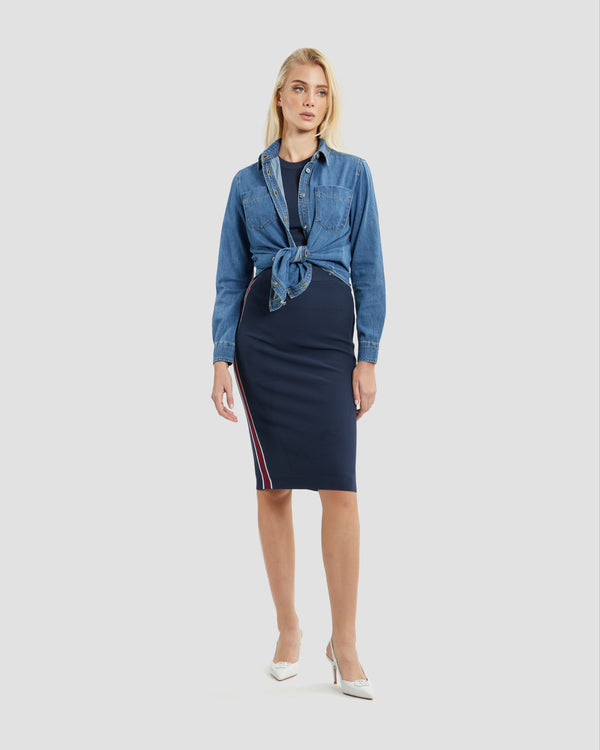 Gianfranco Ferre Brand Outlined Denim Shirt Blue