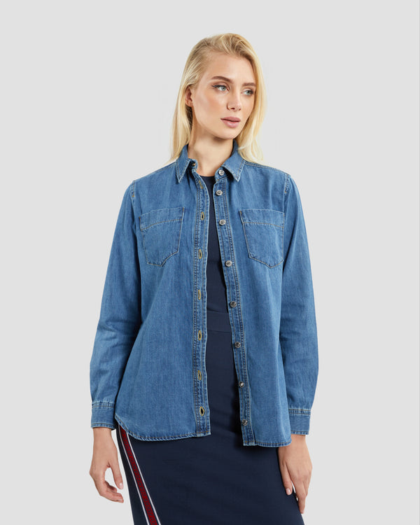 gianfranco ferre Brand Outlined Denim Shirt Blue