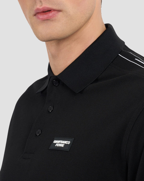 Gianfranco Ferre Brand Patched Polo Shirt Black