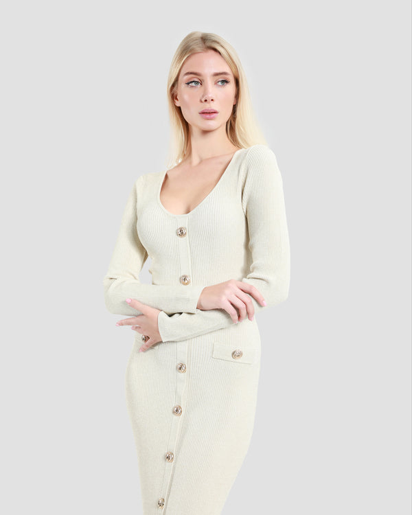 Gianfranco Ferre Buttoned Front Midi Dress Beige