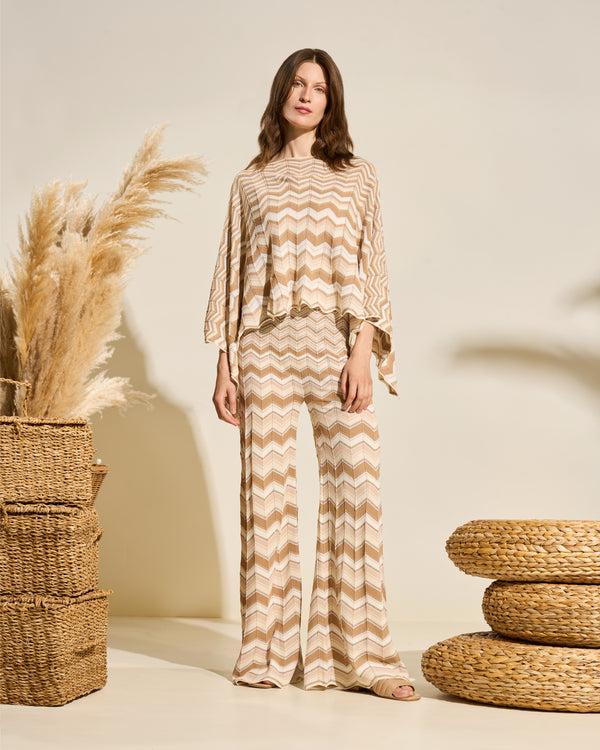 Gianfranco Ferre Chevron Knit Poncho Top Beige