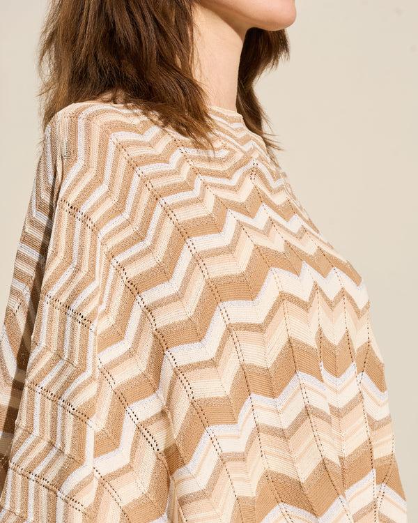 Gianfranco Ferre Chevron Knit Poncho Top Beige