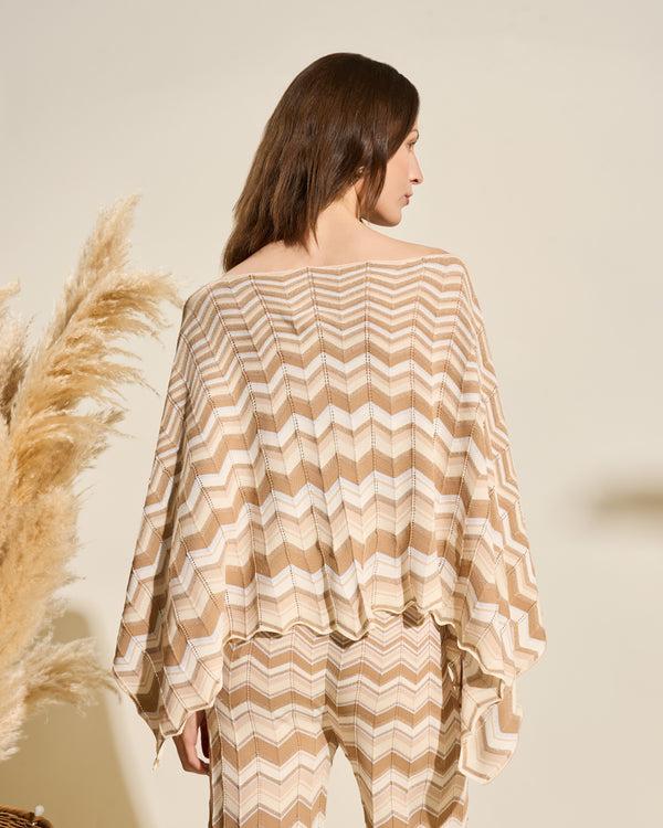 Gianfranco Ferre Chevron Knit Poncho Top Beige