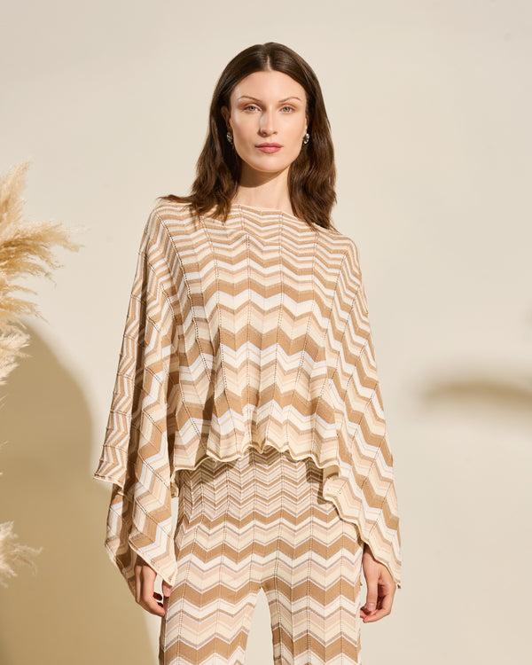gianfranco ferre Chevron Knit Poncho Top Beige