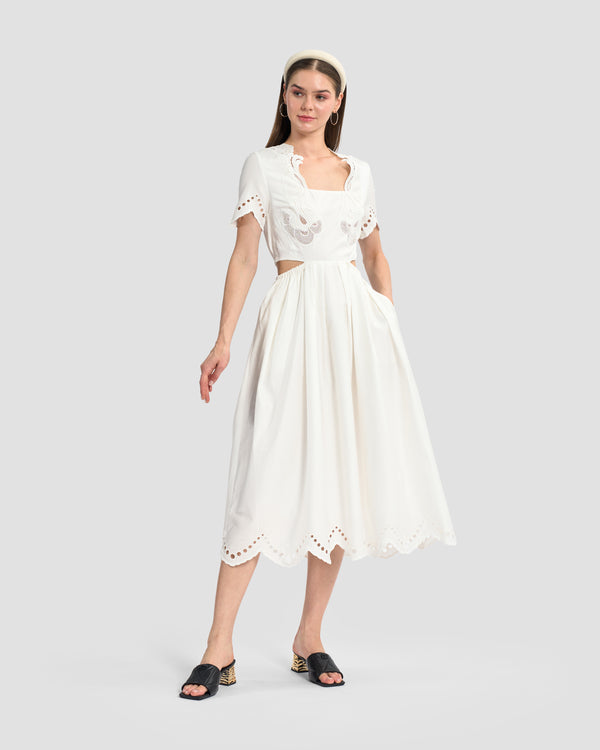 gianfranco ferre Cut-Out Sides Midi Dress White