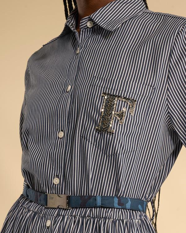 Gianfranco Ferre Embellished Logo Dress Shirt Navy