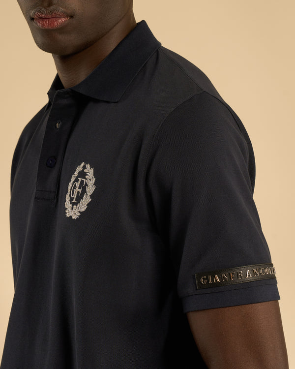 Gianfranco Ferre Embroidered Crest Polo Shirt Navy