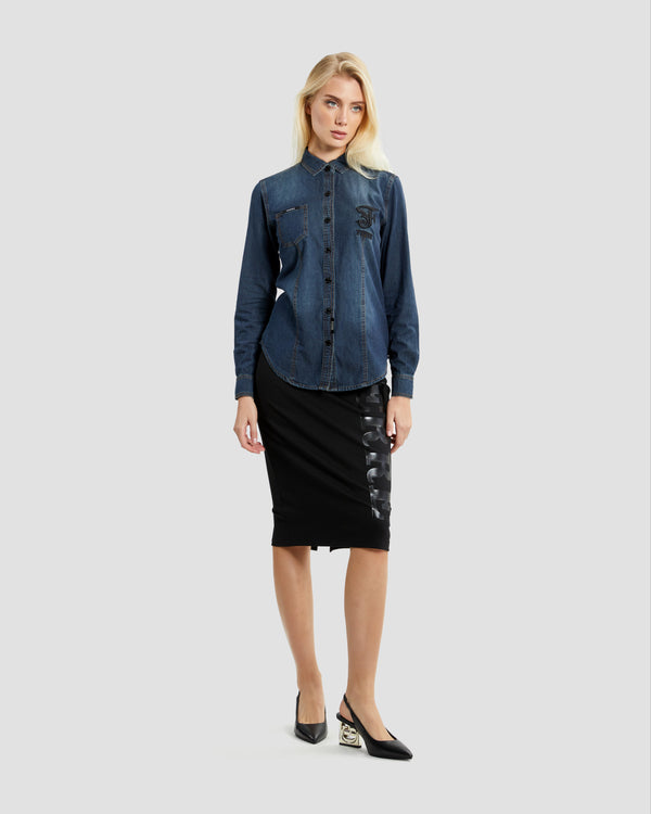 Gianfranco Ferre Embroidered Denim Shirt Navy