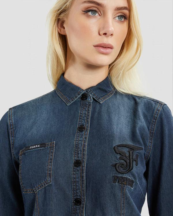 Gianfranco Ferre Embroidered Denim Shirt Navy