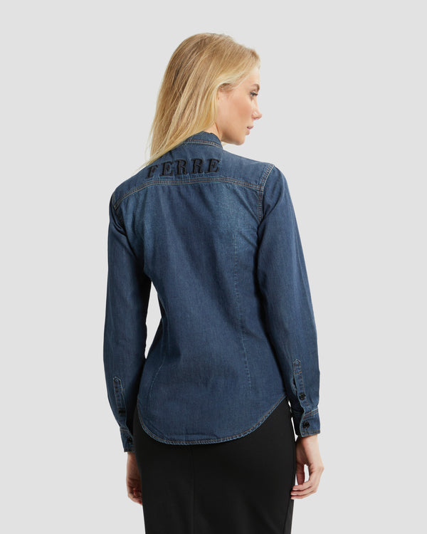 Gianfranco Ferre Embroidered Denim Shirt Navy