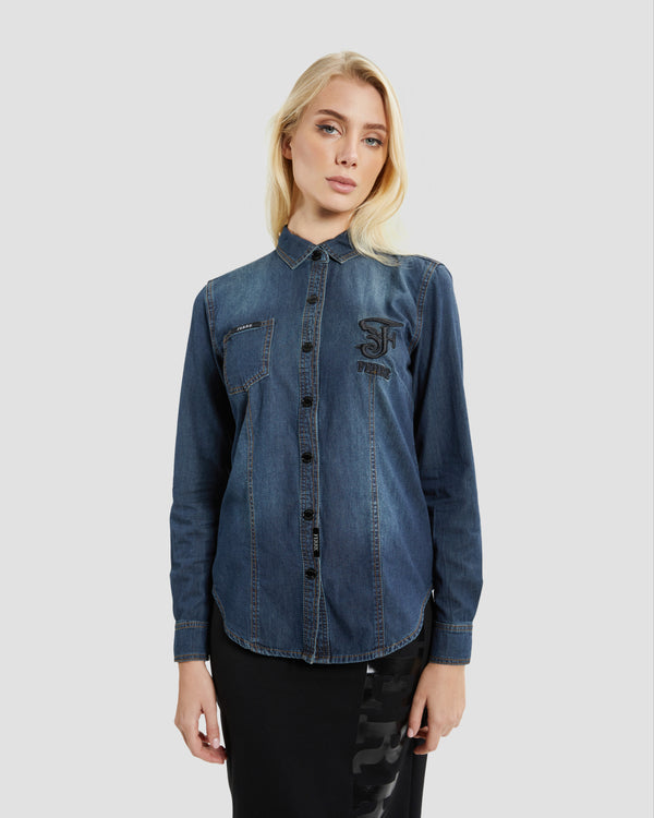 gianfranco ferre Embroidered Denim Shirt Navy