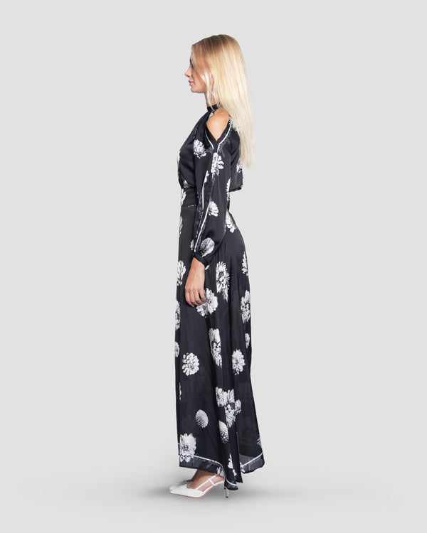 Gianfranco Ferre Floral Cut-Out Maxi Dress Black