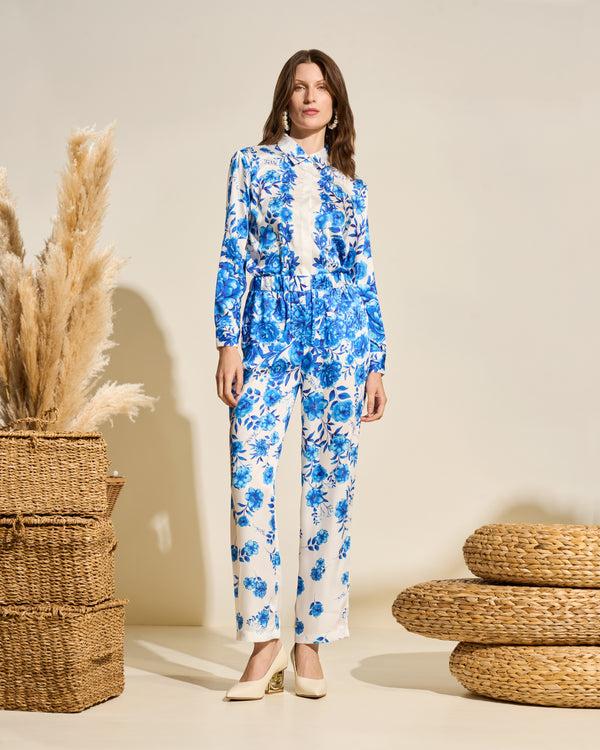 Gianfranco Ferre Floral Straight-Leg Pants Blue