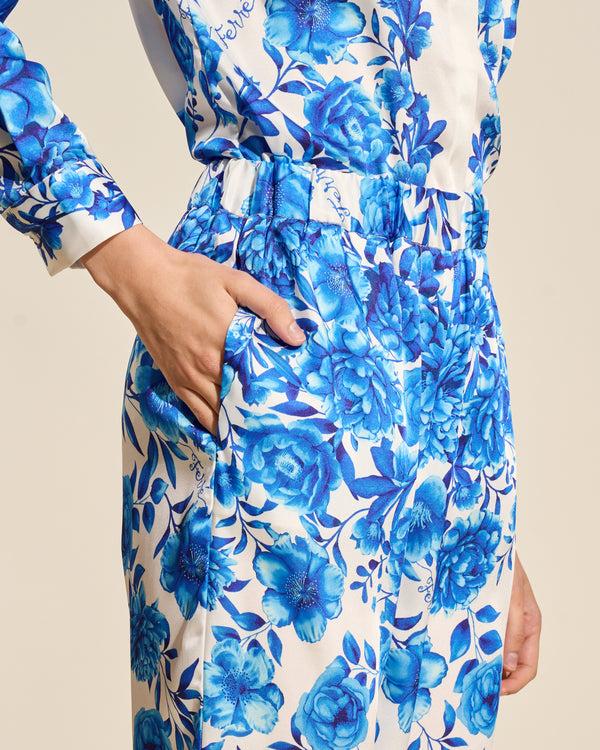 Gianfranco Ferre Floral Straight-Leg Pants Blue