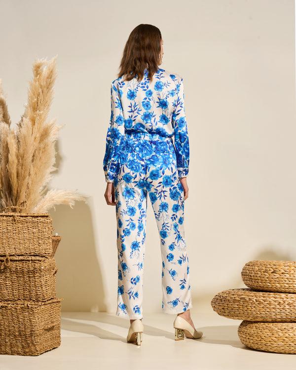 Gianfranco Ferre Floral Straight-Leg Pants Blue