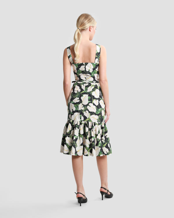 Gianfranco Ferre Floral-Tiered Midi Dress Green