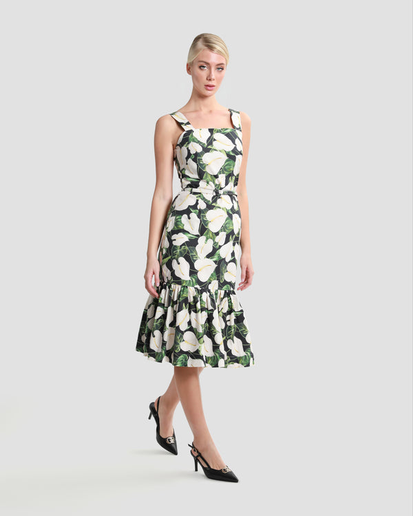 gianfranco ferre Floral-Tiered Midi Dress Green
