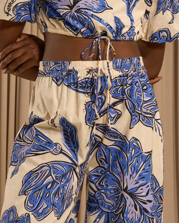 Gianfranco Ferre Floral Wide Leg Cotton Pants Blue