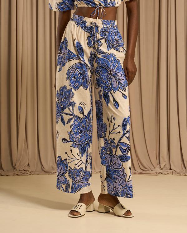 gianfranco ferre Floral Wide Leg Cotton Pants Blue