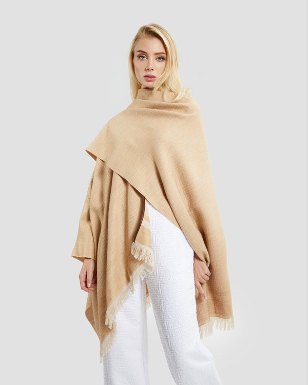 Gianfranco Ferre Fringed Monochrome Poncho Beige