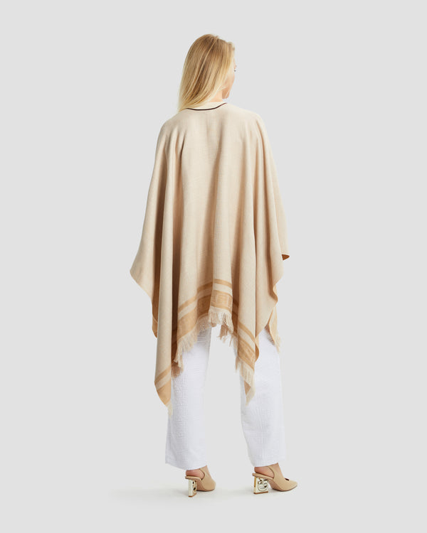 Gianfranco Ferre Fringed Monochrome Poncho Beige