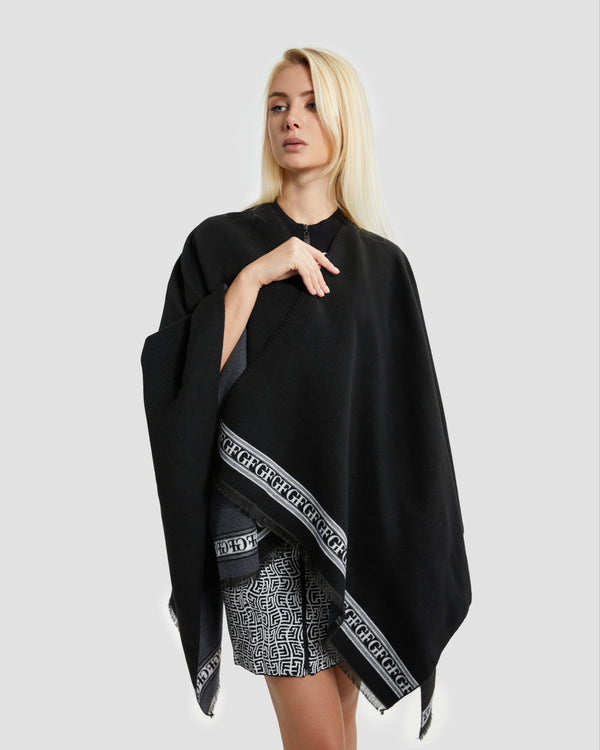 Gianfranco Ferre Fringed Monochrome Poncho Black