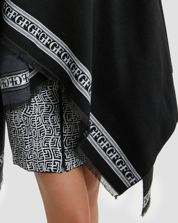 Gianfranco Ferre Fringed Monochrome Poncho Black