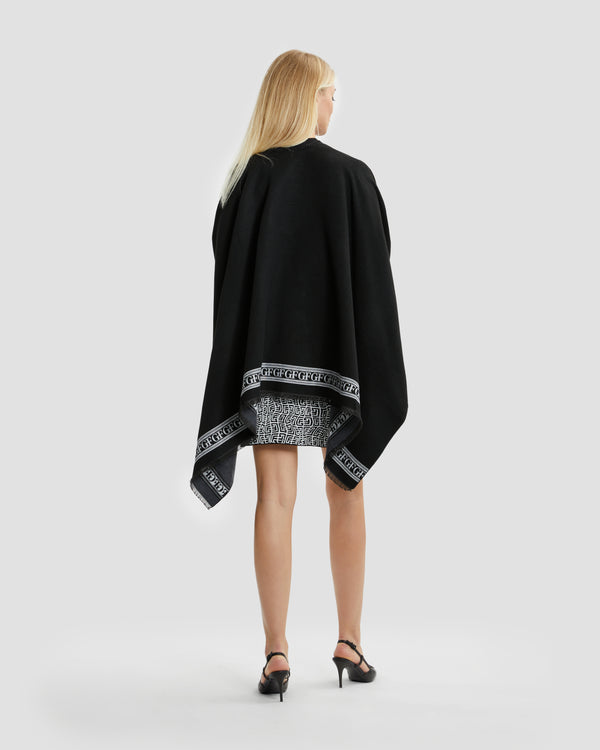 Gianfranco Ferre Fringed Monochrome Poncho Black