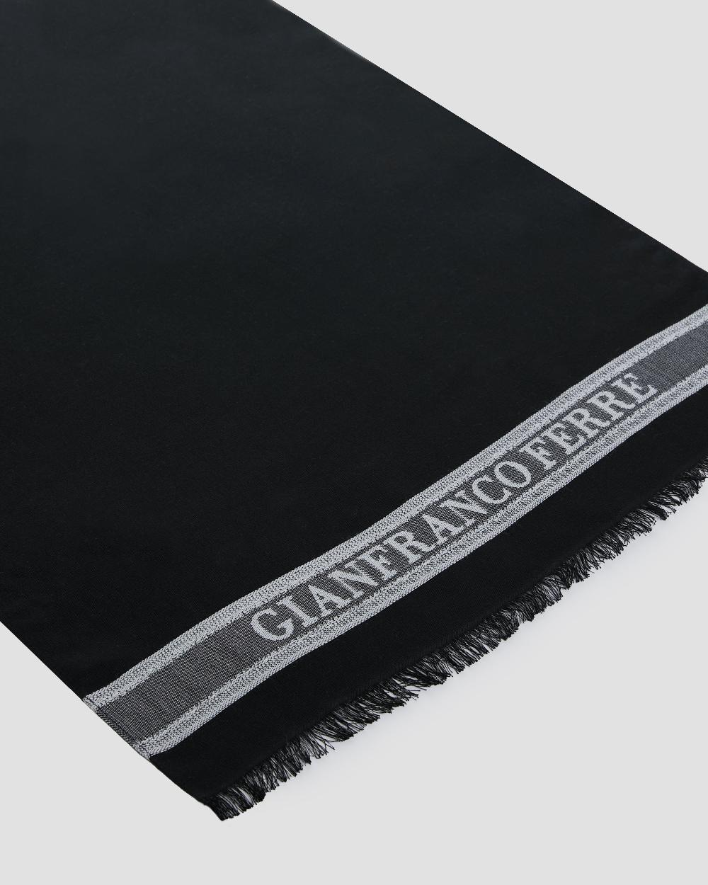Gianfranco Ferre Fringed Monogram Tape Scarf Black