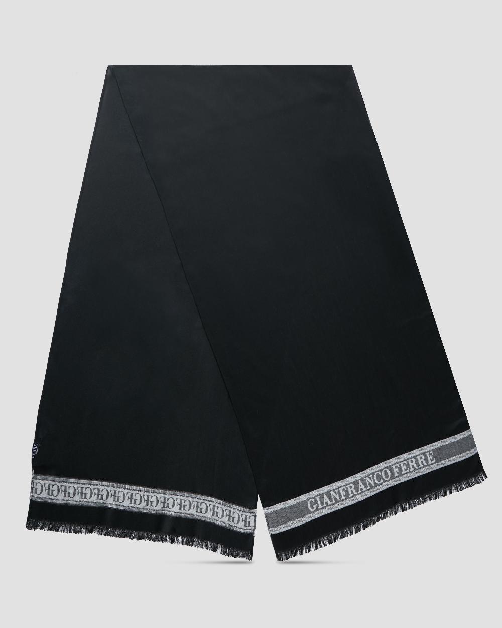 Gianfranco Ferre Fringed Monogram Tape Scarf Black