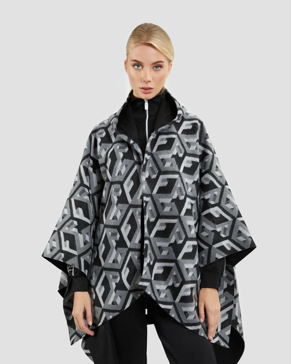 Gianfranco Ferre Geometric Monogram Poncho Grey