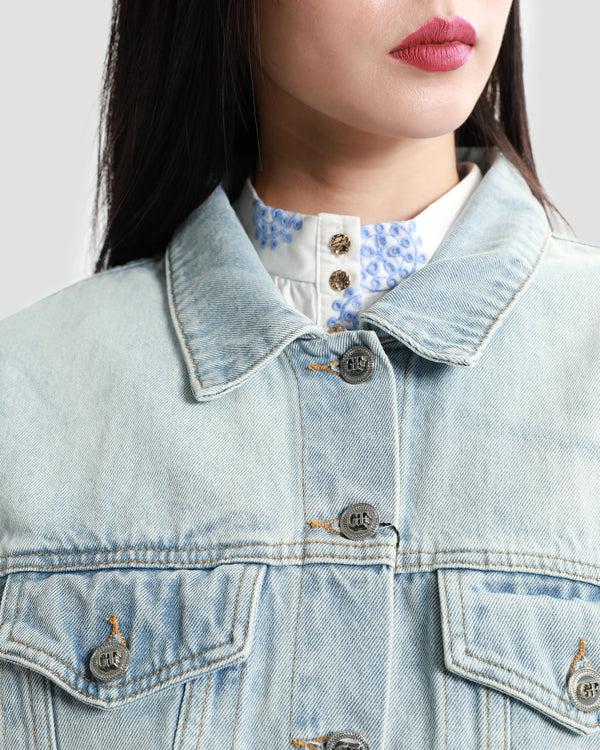 Gianfranco Ferre GF Floral Logo Denim Jacket Blue