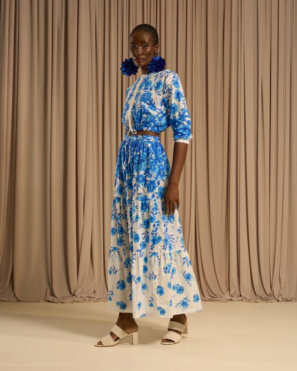 Gianfranco Ferre Gradient Floral Cropped Top Blue