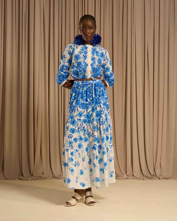 Gianfranco Ferre Gradient Floral Maxi Skirt Blue
