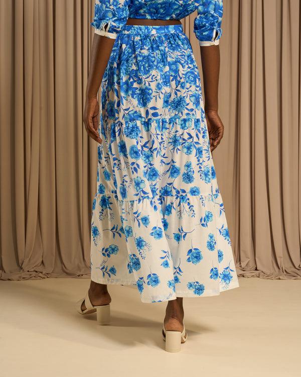 Gianfranco Ferre Gradient Floral Maxi Skirt Blue