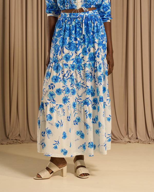 gianfranco ferre Gradient Floral Maxi Skirt Blue